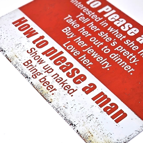 Title Vintage Metal Sign – Indoor/Outdoor How To Please A Woman White/Red 3/$25 - Picture 3 of 7